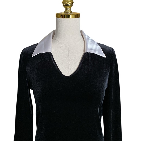 Women’s Whimsygoth Black Velvet Contrast Collar Long Sleeve Mini Dress Small - Picture 8 of 10